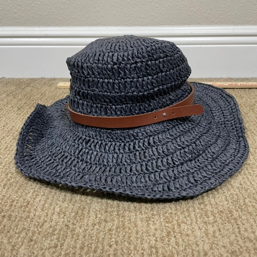 Lauren Ralph Lauren Raffia Beach Hat Navy Wide Brim Resort Coastal Boho M